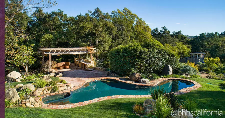 swimming pool in peaceful backyard 