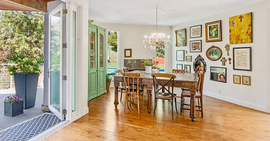 view of dining room and gallery wall 