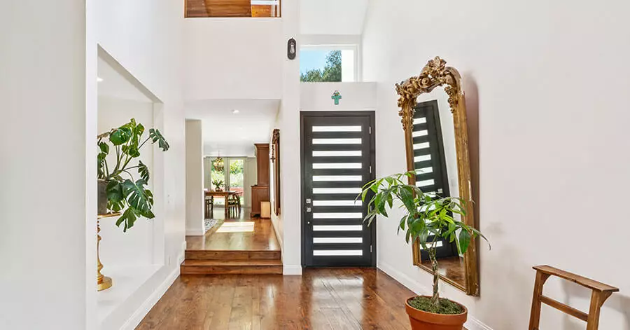 interior view of modern entryway and front door 