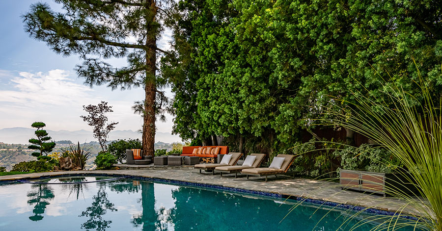 pool and city view plus seating area and fire pit