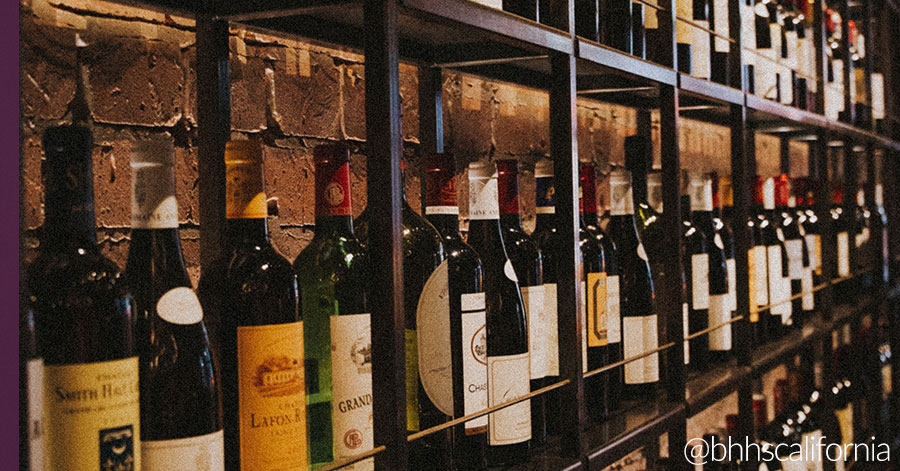 Example of wine storage: Wine bottles on open shelving