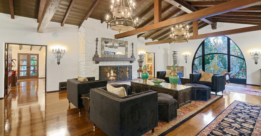 Spanish-style living room with beautiful features. 