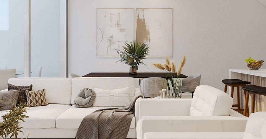 Luxury interior of staged living room in Sea Glass condominium