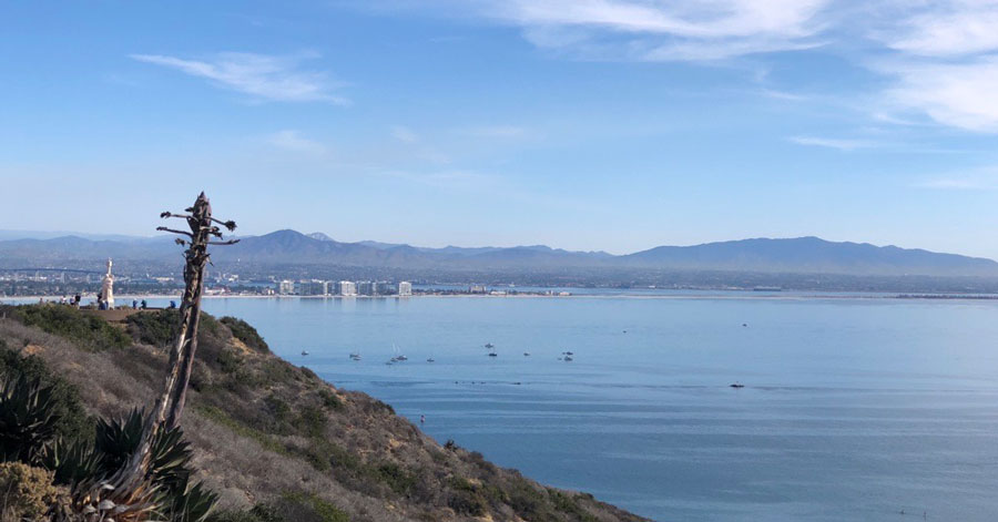 View of downtown San Diego, Coronado Bridge, and Mexico from Cabrillo National Monument