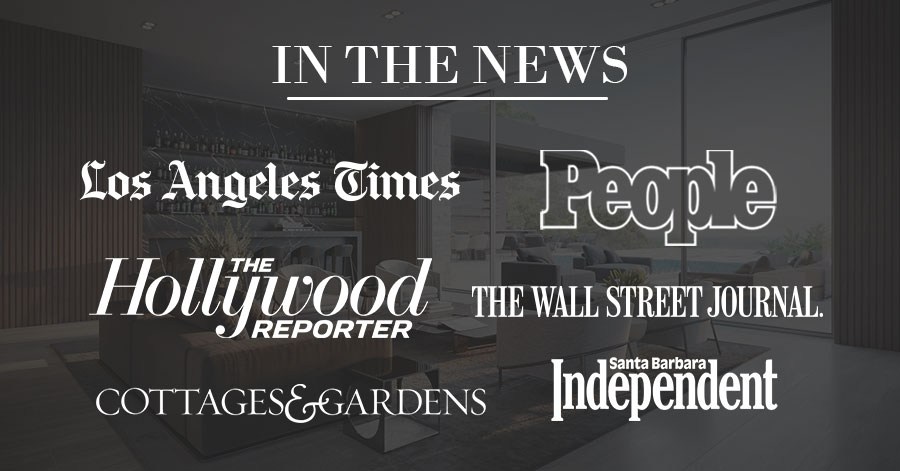 Iconic media moments - Logos depicting where our stories appear in the news on grey background: Los Angeles Times, People, The Hollywood Reports, The Wall Street Journal, Cottages & Gardens, and Santa Barbara Independent