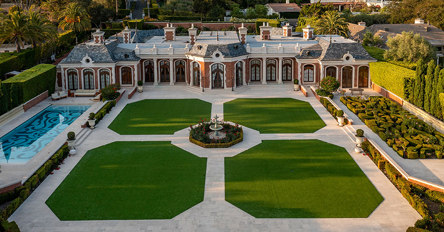 Aerial view of the grounds at Montecito chateau