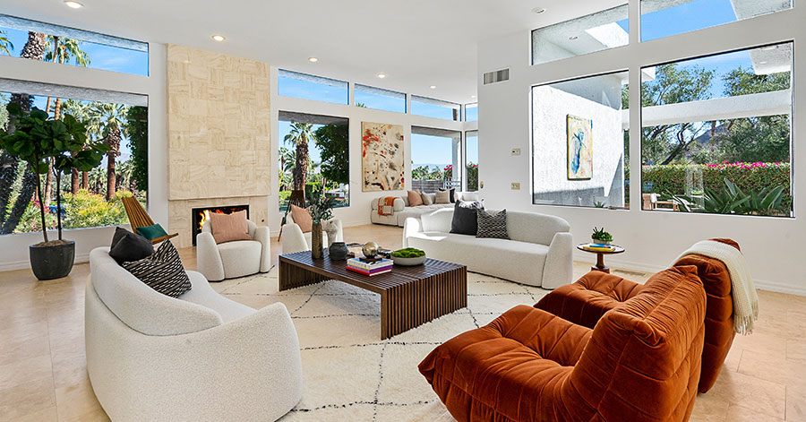 Thunderbird Heights Rancho Mirage home interior living room with high ceilings and lots of natural light 