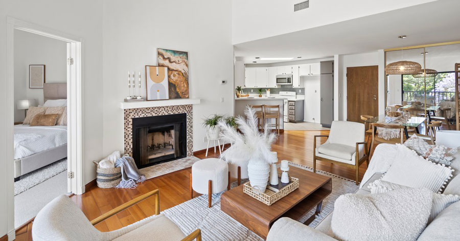 warm wood floors and white accents inside a monterey hills condo 