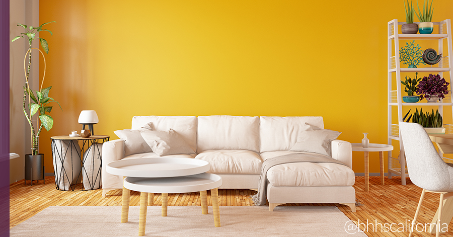 yellow living room wall showing vibrant colors for home design 