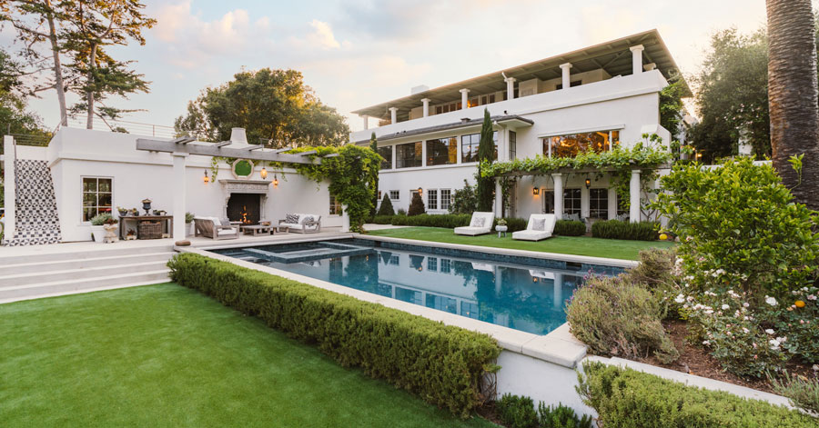 luxury santa barbara home from pool view in backyard 