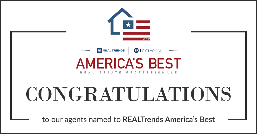 White box with grey text that reads Congratulations to our agents named to RealTrends America's Best 