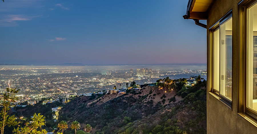 View of side of house and city of los angeles 