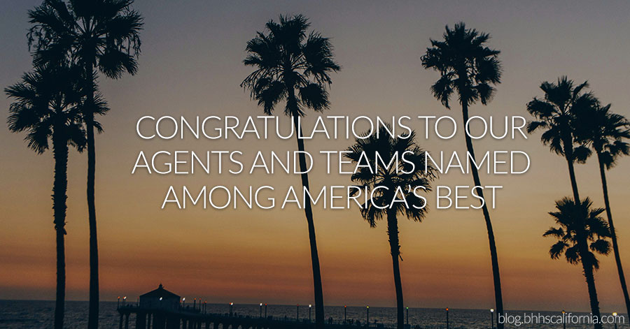 Sunset and palm trees with text: Congratulations to our agents and teams named among America's Best