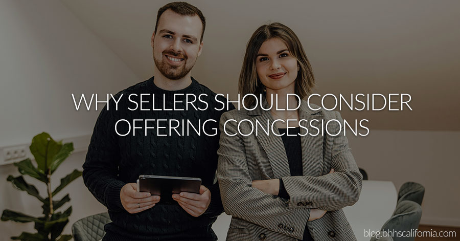 professional man and woman smiling at camera with text overlay: Why Sellers Should Consider Offering Concessions