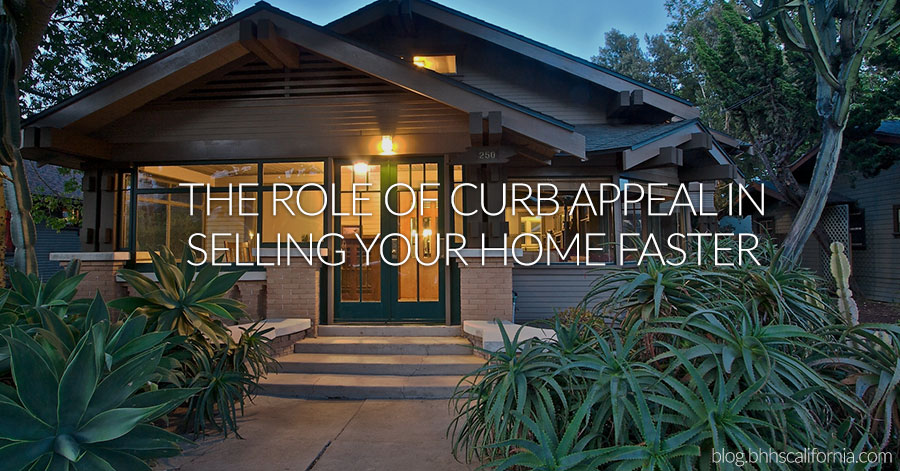 Craftsman home at night with text overlay: The Role of Curb Appeal in Selling Your Home Faster