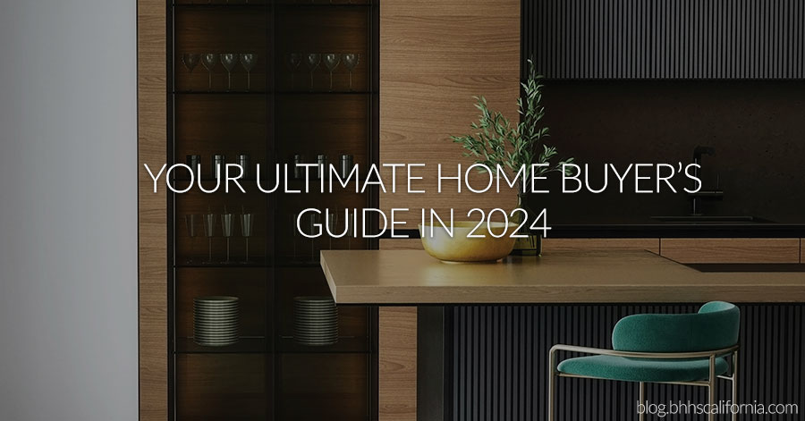 modern kitchen with text overlay: Your Ultimate Home Buyer' Guide in 2024